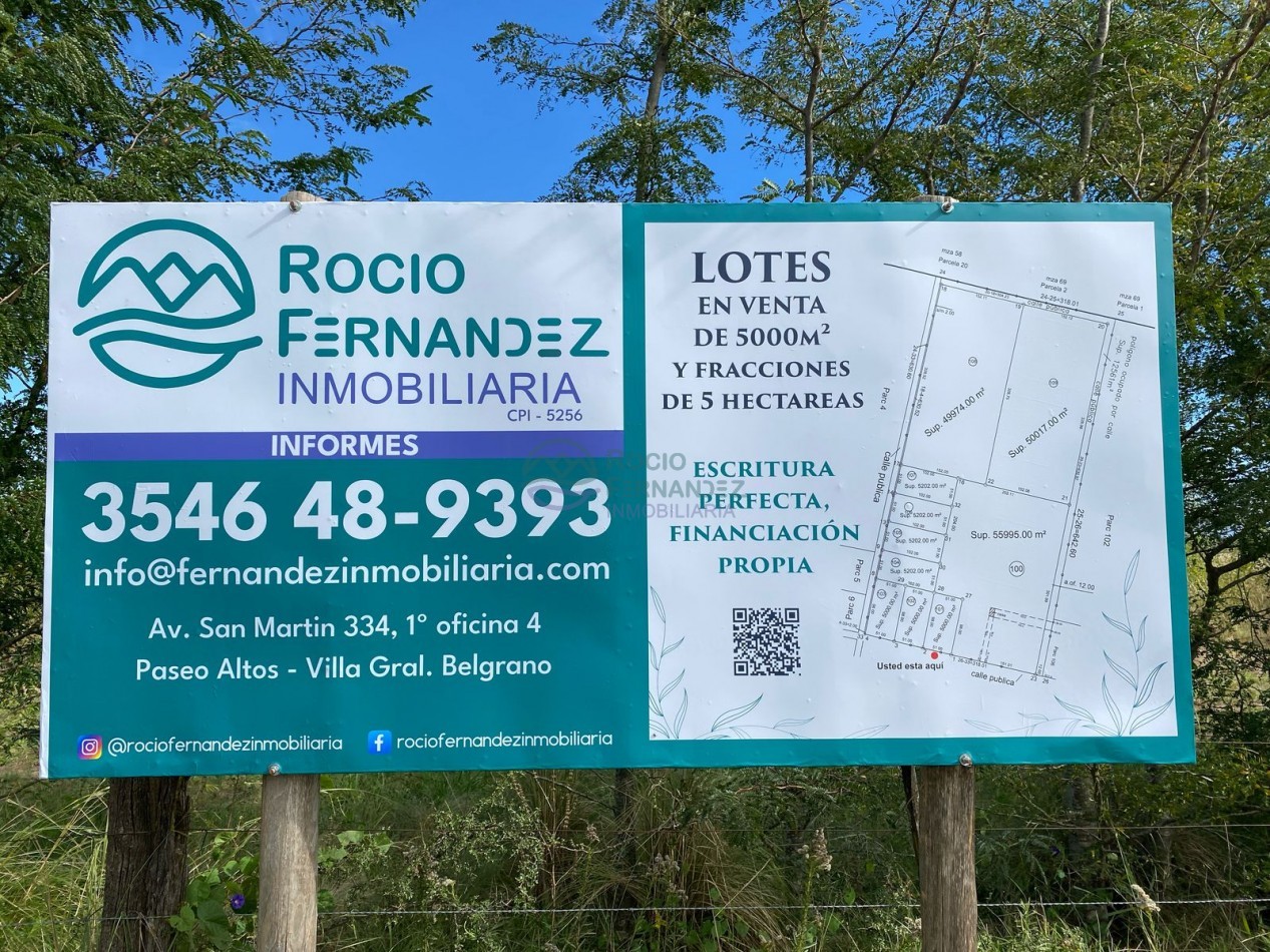 Fracciones de 5 hectareas en venta en Los Reartes, ideal emprendimiento